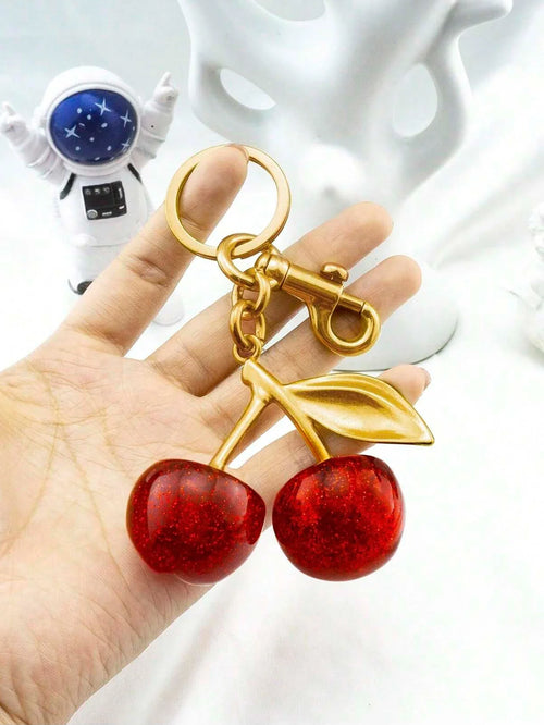 Charming Crystal Cherry Keychain